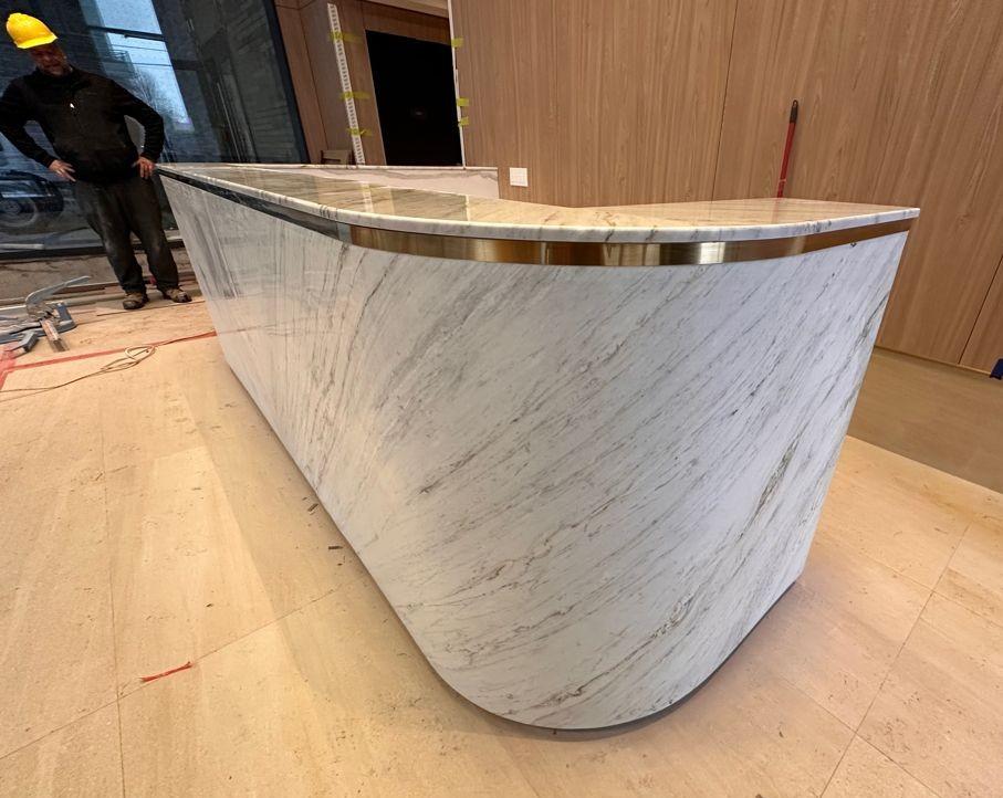 brushed gold trim, onion desk